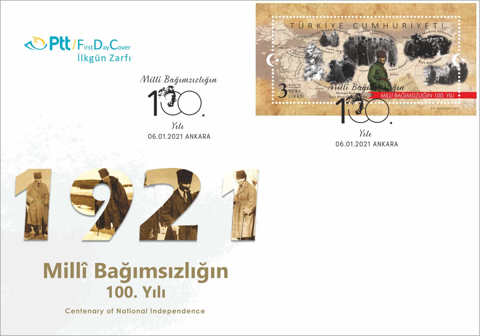 PTT AŞ’DEN "MİLLÎ BAĞIMSIZLIĞIN 100.YILI" KONULU ANMA PULU VE İLKGÜN ZARFI