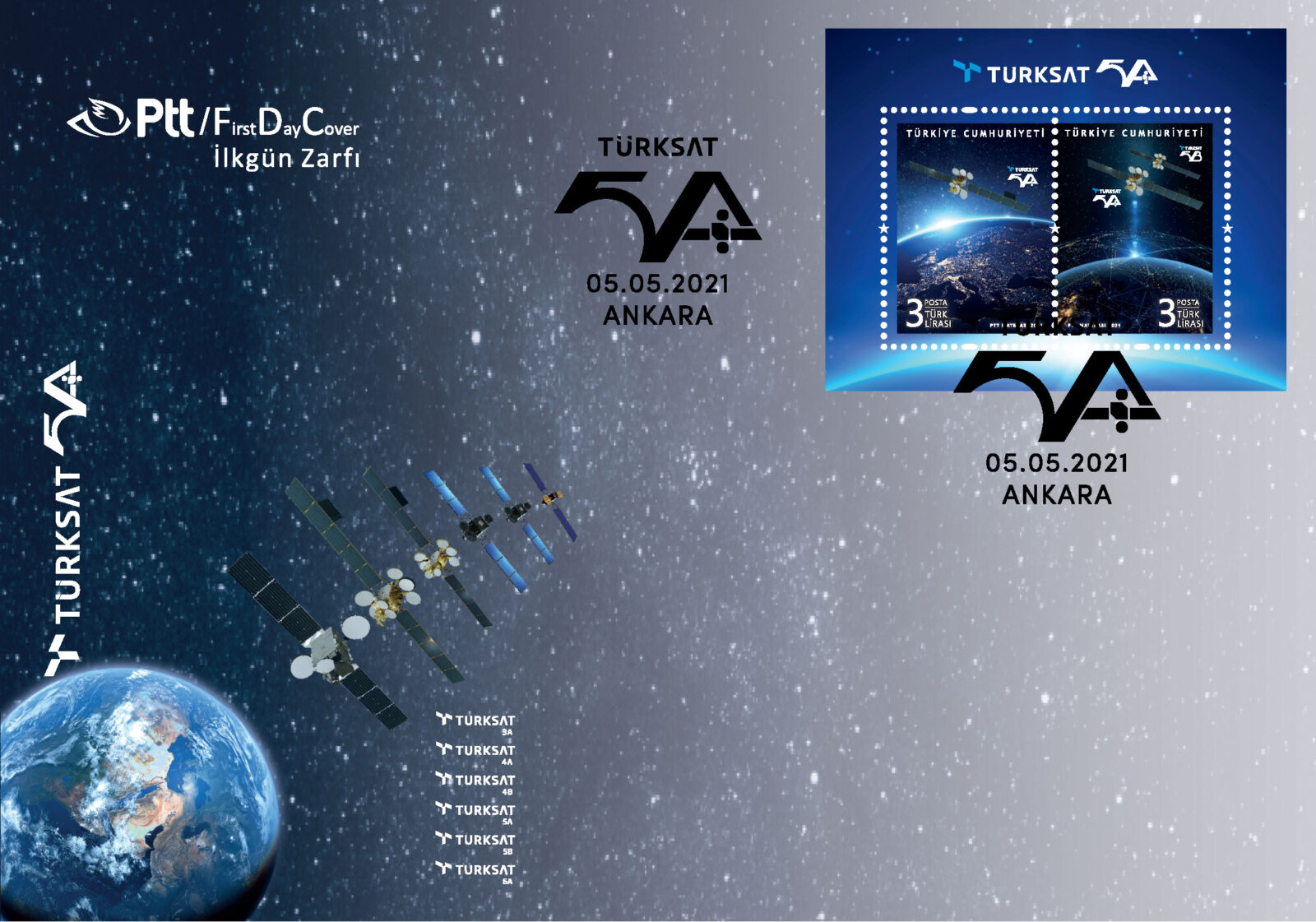 PTT’DEN "TÜRKSAT 5A" KONULU ANMA PULU VE İLKGÜN ZARFI