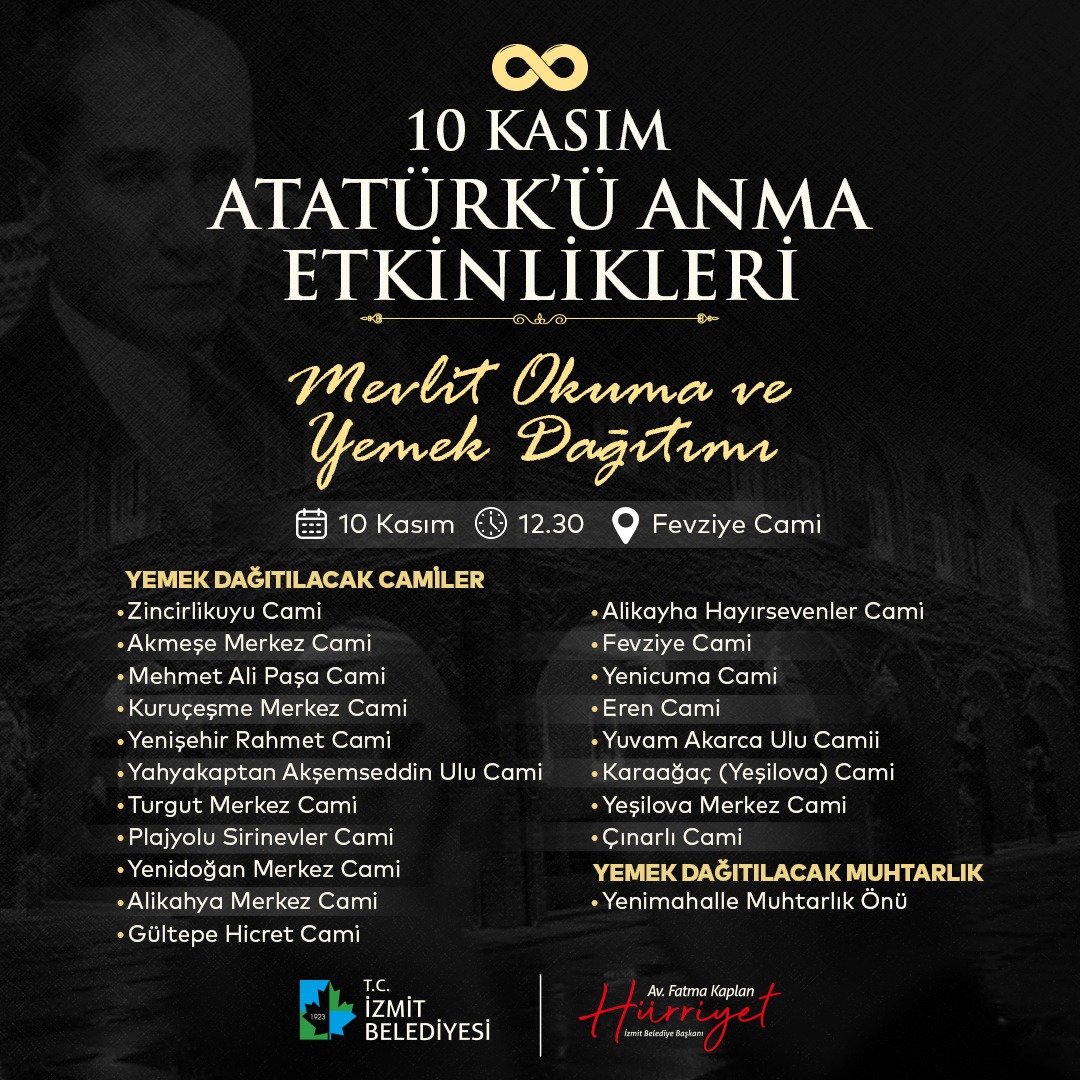 İzmit Belediyesi 10 Kasım’da Atatürk’ün sevdiği yemekleri ikram edecek